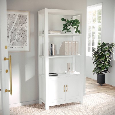 White 68" Wood Shaker Bookcase with Brass Hardware