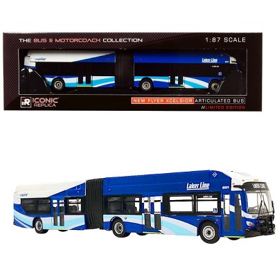 New Flyer Xcelsior XN60 Articulated Bus The Rapid "Laker Line" (Grand Rapids, Michigan) Blue and White 1/87 (HO) Diecast Model by Iconic Replicas