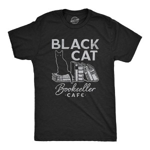 Mens Black Cat Bookseller Cafe T Shirt Funny Halloween Book Lovers Novelty Tee For Guys - Crazy Dog Men's T Shirt - 1 of 4