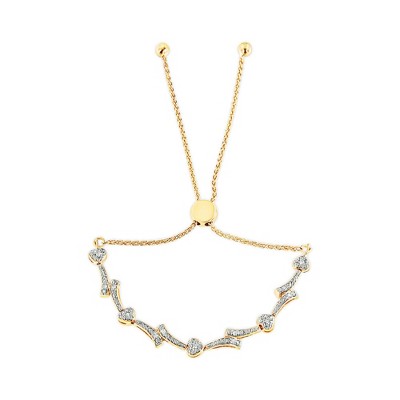Haus of Brilliance Silver Diamond Accent Heart and Wave Link Bolo Bracelet - 6" to 9" Adjustable