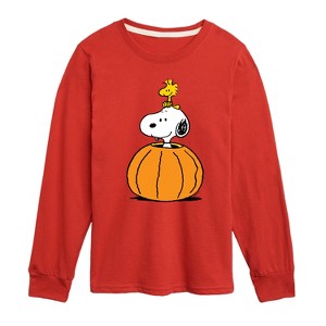 Boys' - Peanuts - Snoopy Woodstock Pumpkin Long Sleeve Graphic T-Shirt - 1 of 4