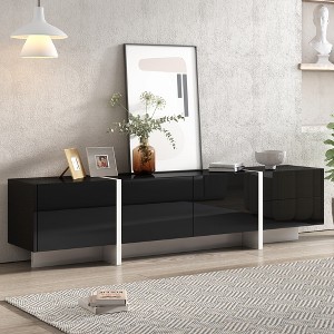 74.8" Particle Board 3-Cabinet TV Stand with High Gloss UV Surface, Sideboard Cabinet with 2-Drawer for Living Room or Entryway - 1 of 4