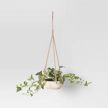 Wood Hanging Planter with Greenery Wall Sculpture Brown - Threshold™