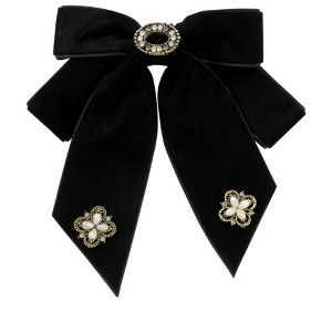 INSPIRE CHIC Women's Velvet Bow Brooch Alloy Rhinestone Pin Bow Tie 1 Pcs - 1 of 4
