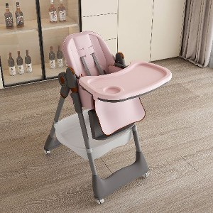 Kumasinova Foldable Baby High Chair, Multi-Functional Portable Dining Chair 0-6 Years, Adjustable Infant Feeding Seat with Safety Belt, Wheels - 1 of 4