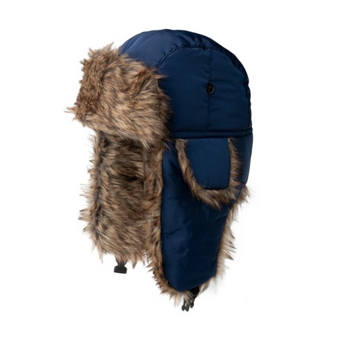 Britt s Knits Men s Aviator Hat Faux Fur Winter Water Resistant Trapper Hat With Ear Flaps Blue Target