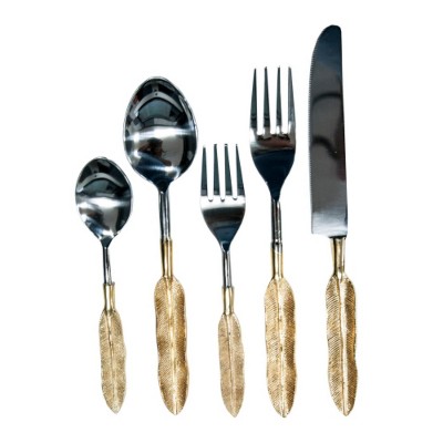 LunaLulinlk S/5 Cutlery In Box Multicolor + Steel Artful Feather-Shaped Handles