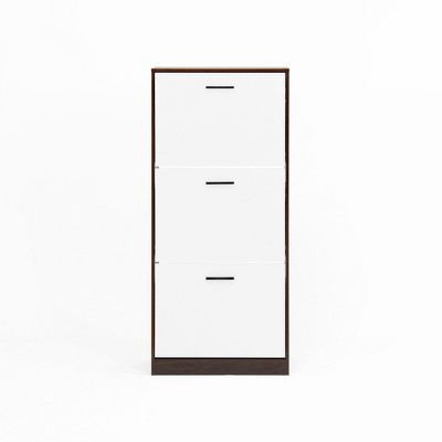 Lirago,21.25"L*9.44"W*47.2"H,3-Door Flip Shoe Cabinet with White Panels - Narrow Freestanding Shoe Organizer for Entryway