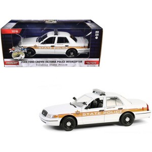 2009 Ford Crown Victoria Police Interceptor White w/Yellow and Red "Illinois State Police" 1/24 Diecast Model Car by Greenlight - 1 of 3