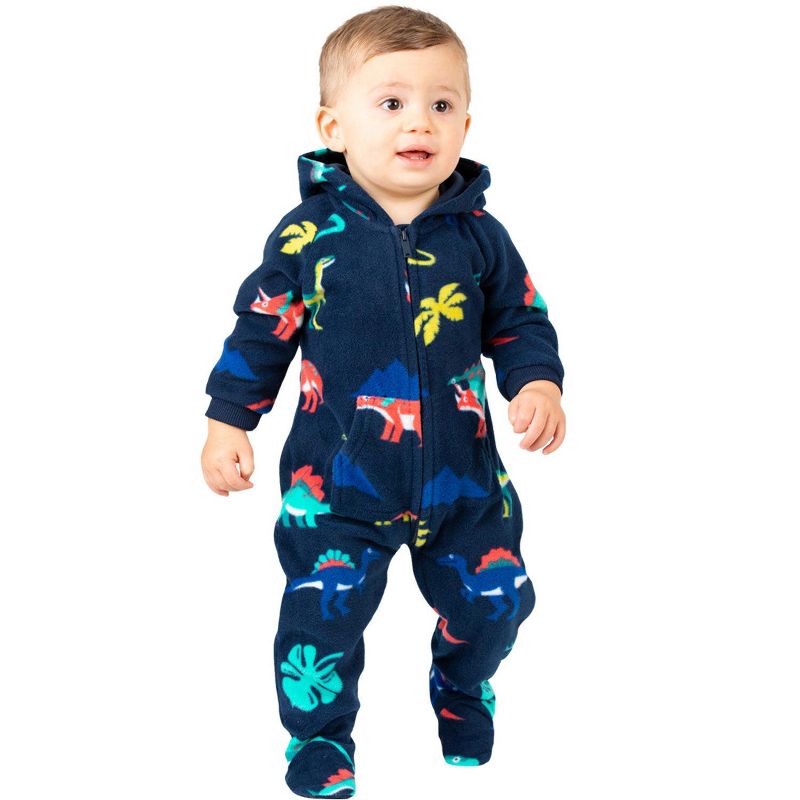 Footed Pajamas - Dinosaur Kingdom Infant Hoodie Fleece Onesie, 2 of 4