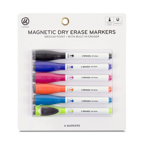 U Brands 6ct Magnetic Dry Erase Markers With Eraser Cap Target