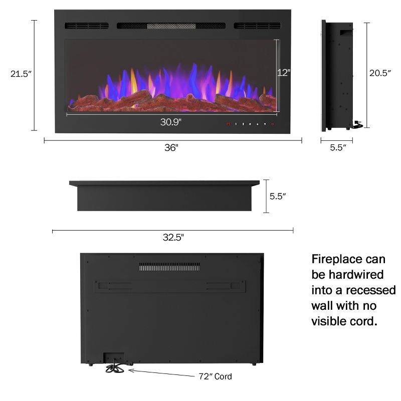 Northwest Wall-Mount Electric Fireplace with Front Vent, 4 of 10
