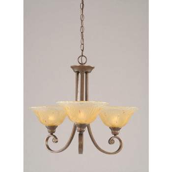 Toltec Lighting Curl 3 - Light Chandelier in  Bronze with 10" Amber Crystal  Shade