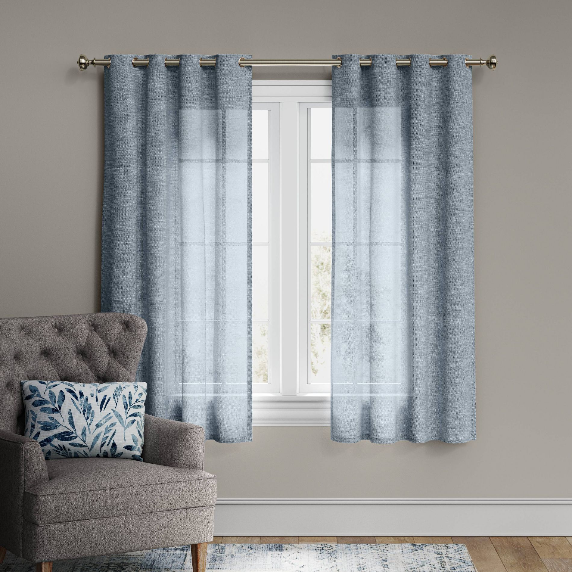 1pc 54"x95" Light Filtering Textured Weave Window Curtain Panel Blue - Threshold™: Modern Grommet Top, UV Protection