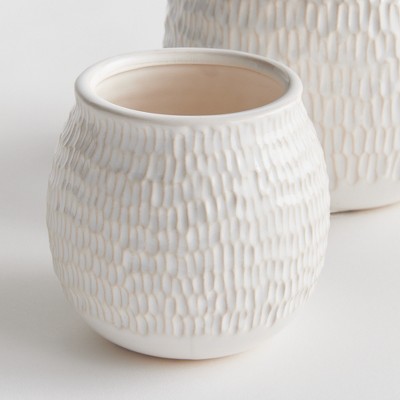 Handcrafted Off-White Textured Stoneware Planter Set