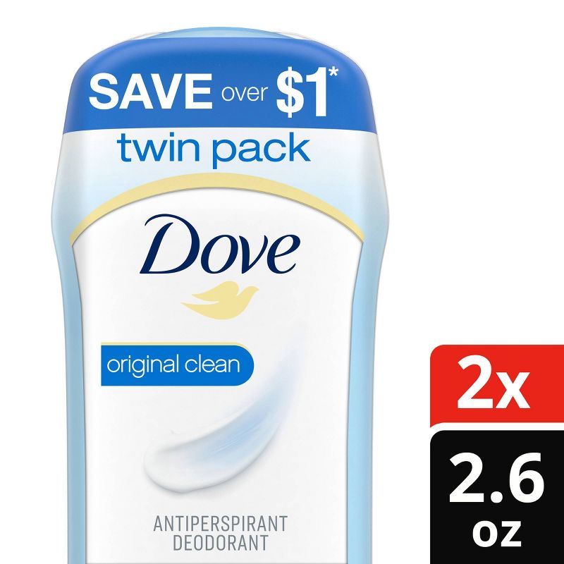 Dove Beauty Original Clean 24-Hour Women&#39;s Antiperspirant &#38; Deodorant Stick - 2pc/2.6oz, 1 of 9