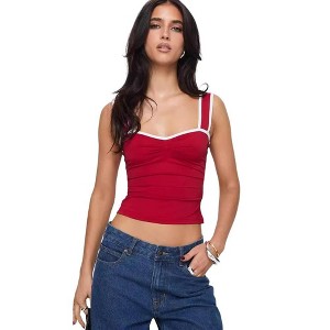 Coolmee Women Summer Top Square Neck Wide Strap Crop Slim Fit Sleeveless Pleated Going Out Cami Tops - 1 of 4