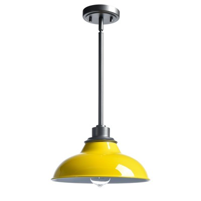 Claxy Yellow Pendant Light Fixture Dome Kitchen Islands Hanging Light Metal Rod