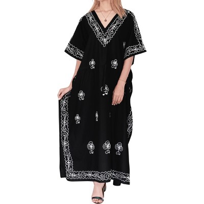 LA LEELA Women's House Daily Routine Evening Wear Vacation Holiday Casual Dailywear Loungewear Caftan Maxi Mumu Slit Dresses 2X-3X Black, Solid