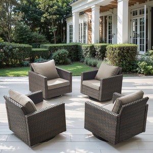 POCASSY Square Armrest Outdoor Swivel Rocker Patio Chairs Set of 2, Brown Wicker Furniture Swivel Patio Chairs for Porch, Poolside, Deck - 1 of 4
