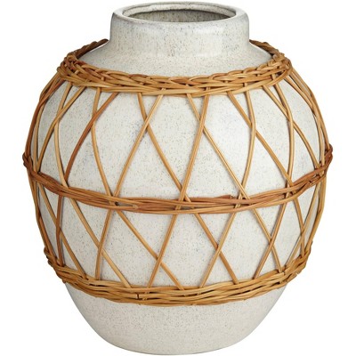 Studio 55D Wicker Wrap White 10" High Porcelain Decorative Vase