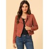 Allegra K Women's Notched Collar Zip Closure Biker Motocycle Denim Jacket - 3 of 4