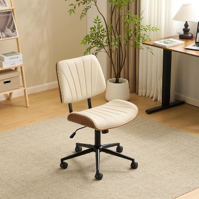 VINGLI Wide Curved Seat&Back Armless Home Office Chair,Ergoromic Adjustable-Height Desk Chair,Stylish Walnut Task Chair,PU
