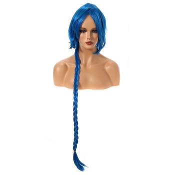 Unique Bargains Women's Wigs 39" Blue with Wig Cap Straight Hair