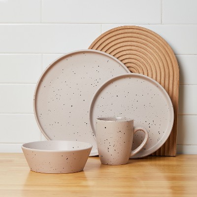 Taupe and White Ceramic 16-Piece Dinnerware Set