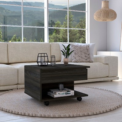 Modern Babel Lift-Top Coffee Table in White & Light Oak with Storage