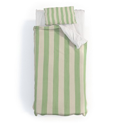 Deny Designs Avenie Modern Craft Spring Striped Duvet and Sham Set Green