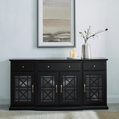 Bella Depot Classic Fretwork Detailed Sideboard with 4 Glass-Doors