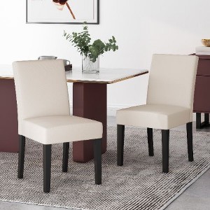 Upholstered Contemporary Armless Dining Chairs – Set of 2 Accent Side Leisure Chairs with Rubberwood Legs -Christopher Knight Home Wingback Chairs - 1 of 4