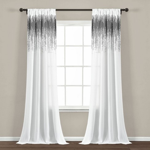 2 Metallic Grommet Sheer Glam Shimmer Window Curtain Panels Gray Silver 76X63" 