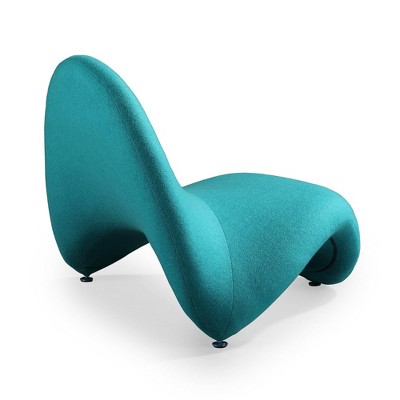 Sculptural Teal Wool Blend Geometric Metal Accent Chair