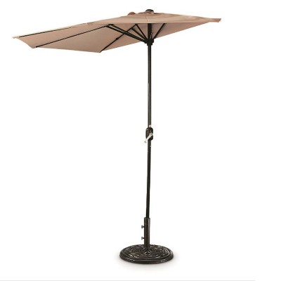 CASTLECREEK 8 Foot Polyester Half Round Outdoor Patio Sun Shade Umbrella with Easy Open Close Hand Crank (Base Sold Separately), Khaki