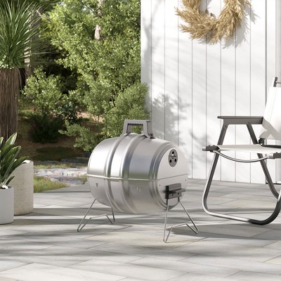 Portable Silver Steel Charcoal BBQ Grill with Keg Design