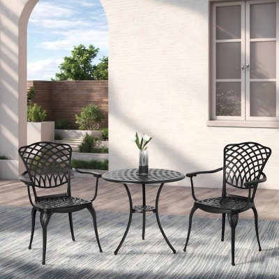 3 Piece Patio Seating Set, Aluminum Bistro Table And Chairs Set Of 2 With Umbrella Hole,All Weather Metal Bistro Table Set -Maison Boucle
