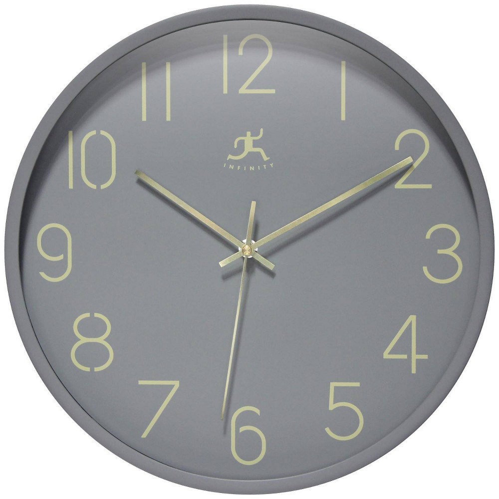 Photos - Wall Clock 14" Stencil Number Clock Light Gray - Infinity Instruments