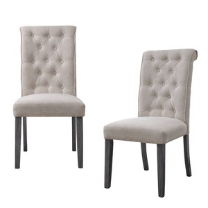 HomeRoots Set of Two Tufted Beige and Gray Upholstered Linen And Solid Wood Dining Side Chairs - 1 of 4