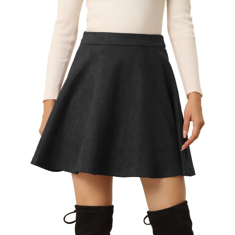 Allegra K Women's Basic Faux Suede Short Flared Casual Mini Skater Skirt, 1 of 5