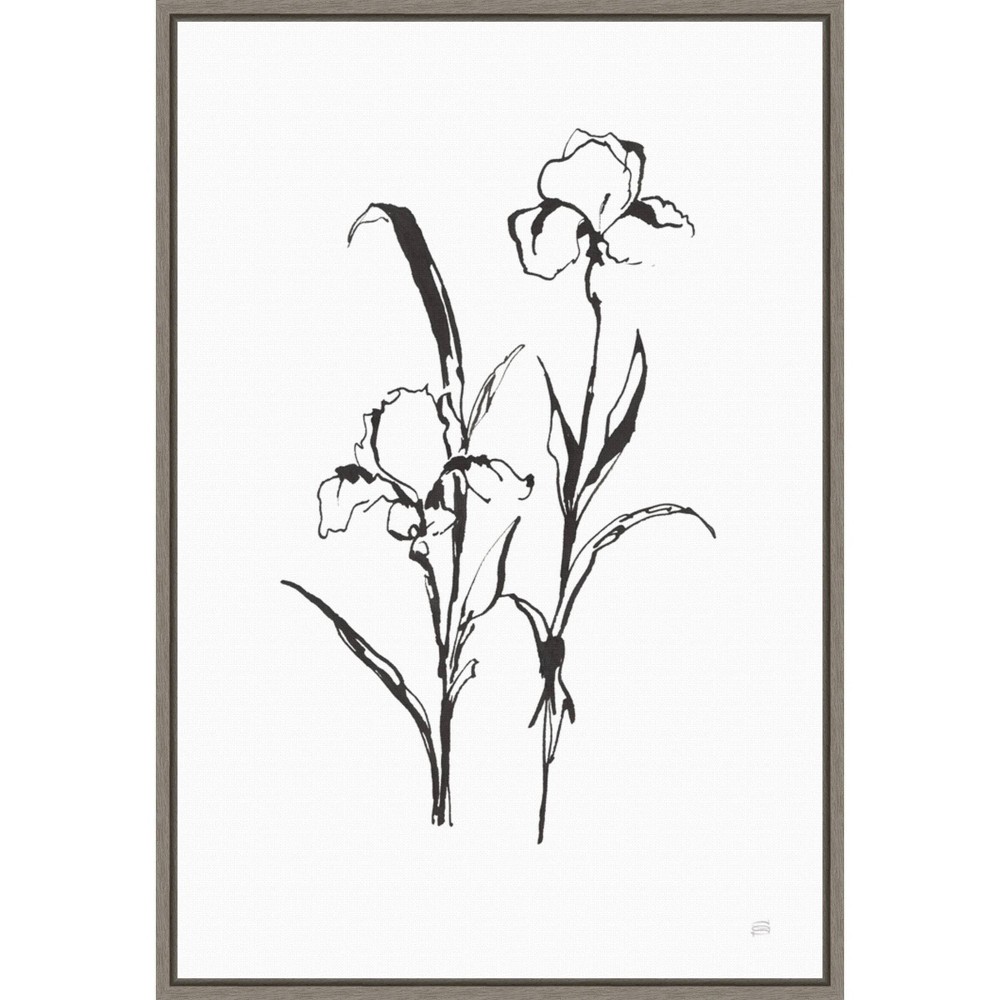 Photos - Other Decoration 16" x 23" Line Iris Flower I by Chris Paschke Framed Wall Canvas - Amanti Art: Minimalist Nature Painting, Gray Frame