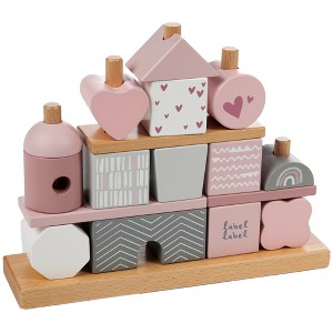 Label Label: Stacking Blocks House - Pink, Wooden & Colored Blocks, 18M+ - 1 of 4