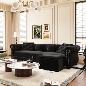 TiramisuBest 89" 3-in-1 Pull-Out Sofa Bed, Convertible Velvet Sleeper Sofa with Chaise Lounge, King Size 3-Seater with Movable Ottoman, Black - 1 of 4