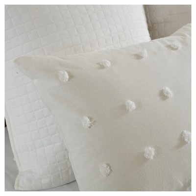 Off-White Cotton Jacquard Full/Queen Duvet Cover Set with Decorative Pillows