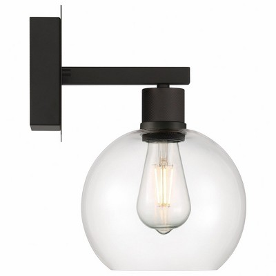 Matte Black Steel Wall Sconce with Clear Glass Globe