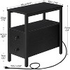 Bedside Table Coffee Table with Charging Station, Narrow Table with 2 Drawers, USB Ports and Power Sockets, Stable and Sturdy, Black - 3 of 4