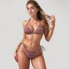 Anna-Kaci Women's Triangle Bikini Top with Matching Striped Elastic Waist Swim Shorts and Side Tie Details - 3 of 4