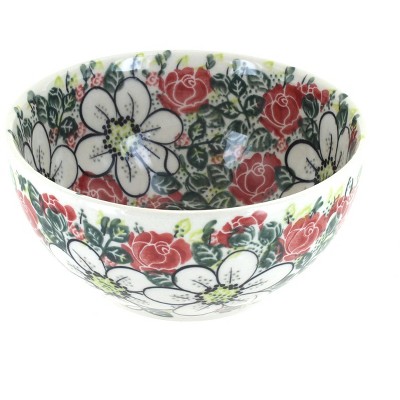 Blue Rose Polish Pottery Rose Garden Cereal/Soup Bowl