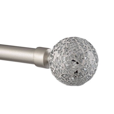 Adjustable Silver Curtain Rod with White Mosaic Finials
